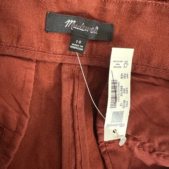 Madewell Slouchy Straight Pants in 100% Linen Henna Brown Relaxed US 10 NWT - Picture 11 of 15